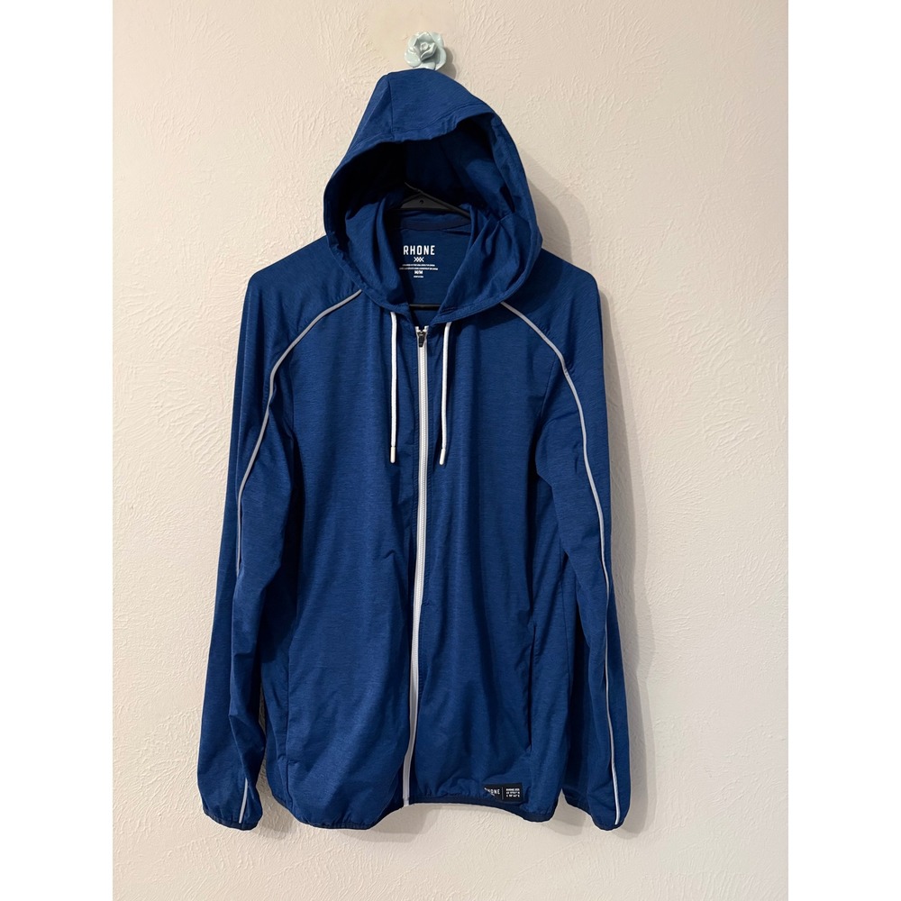 Rhone Mens Blue Full Zip Active Hoodie Reflective Piping Style 100358 Size M
